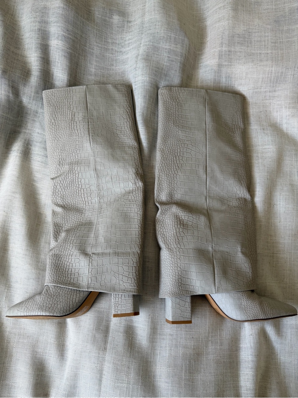 Nasty Gal Croc-Embossed Knee-High Heeled Boots in Light Gray - Picture 2 of 4